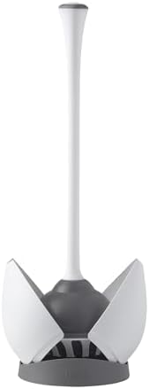 Clorox Toilet Plunger with Hideaway Holder Caddy Heavy-Duty Compact Design with Non-Skid Rubber Base for Bathroom Convenient Storage Toilet Unclogger, 6.5x19.5-Inch, White