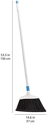 Amazon Basics Heavy-Duty Floor Cleaning Broom with Stiff Bristles, Sturdy 3-Piece Handle, Easy to Assemble, Indoor Outdoor Use for Driveways and Sidewalks, Blue and White