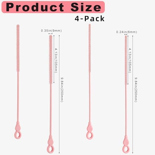 Silicone Straw Cleaner Brush, 4Pcs Reusable Straw Brush Pink