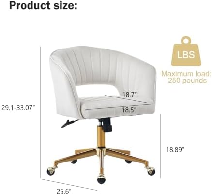 Nrizc Velvet Office Desk Chair, Upholstered Home Office Desk Chairs with Adjustable Swivel Wheels, Ergonomic Office Chair for Living Room, Bedroom, Office, Vanity Study (Beige)