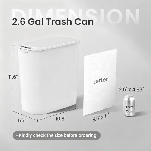 Cesun Automatic Small Bathroom Trash Can with Lid, 2.6 Gallon, White