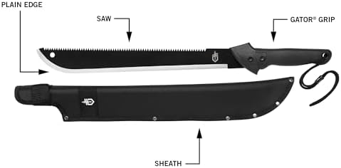 Gerber Gator Machete w/ Saw & Plain Edge Blade, Sheath, 25" / 18"