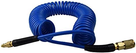 YOTOO Polyurethane Recoil Air Hose, Air Compressor Hose 1/4" Inner Diameter by 25' Long with Bend Restrictor, 1/4" Industrial Quick Coupler and Plug, Blue