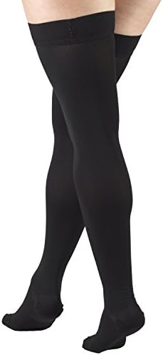 Truform 20-30 mmHg Compression Stockings for Men and Women, Thigh High Length, Dot Top, Closed Toe, Black, Medium