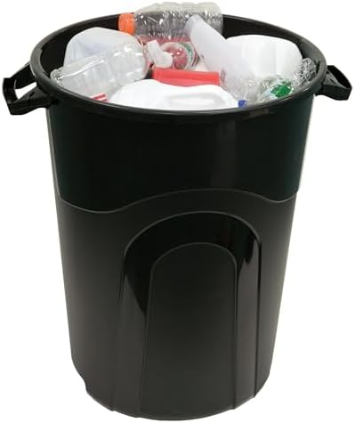 32 Gallon Heavy Duty Plastic Garbage Can, Included Click Lock Lid, Large Trash Can Sturdy Handles, Garage Trash Can, Indoor and Outdoor, Black