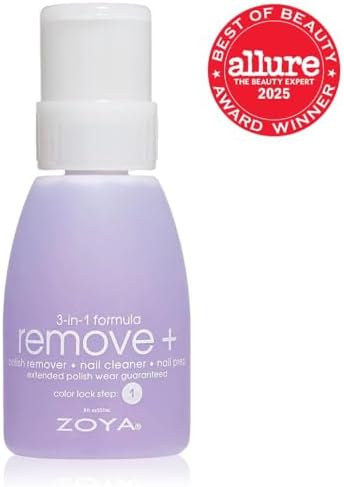 ZOYA Remove Plus Acetone Nail Polish Remover with Big Flipper Bottle, Powerful, Safe and Gentle, 3-in-1 Remover + Cleanser + Prep, Award-Winning Big10Free, 8 Fl Oz