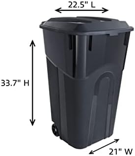 United Solutions 32 Gallon Wheeled Outdoor Garbage Can with Attached Snap Lock Lid and Heavy-Duty Handles, Black, Heavy-Duty Construction, Perfect Backyard, Deck, or Garage Trash Can, 2 Pack