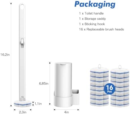 SetSail Disposable Toilet Brush for Bathroom Cleaning, 16 Replacement,White
