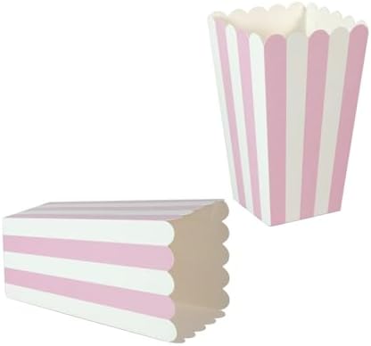 XIEHE 24 Pack Striped Popcorn Boxes - Carnival Parties Mini Paper Popcorn and Candy Containers, Party Supplies for Movie Nights (Pink)