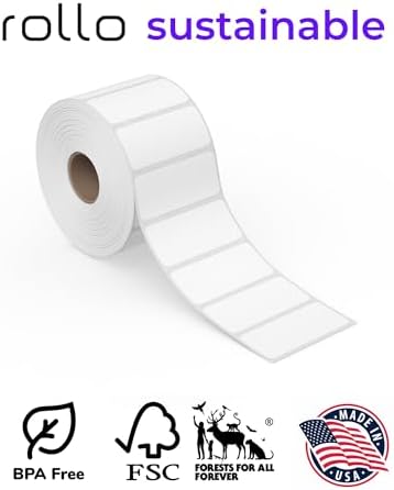 Rollo Direct Thermal 2x1 Barcode Labels - Roll of 1,000 Thermal Labels