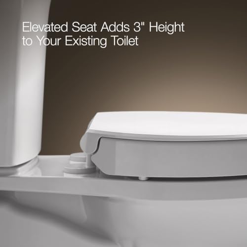 KOHLER 25875-0 Hyten 3" Height, Elevated Soft Close Elongated Toilet Seat, Contoured Seat with Grip-Tight Bumpers, Quick-Attach Hardware, No Slam Toilet Seat, White