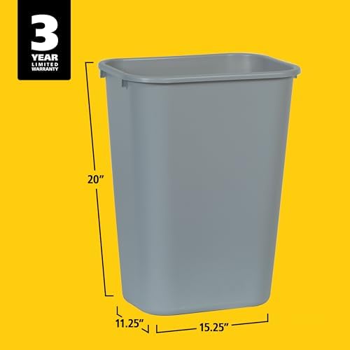 Rubbermaid Commercial Products Deskside Wastebasket/Trash Can, 10.25-Gallon/41-Quart, Gray, Plastic, Garbage Can for Home/Office, Fits Under Desk/Sink/Cabinet