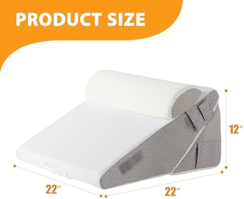 Ruqmuis Wedge Pillow Set for After Surgery, 3PCS Adjustable 9&12 Inch Bed Wedge Pillow for Sleeping, Incline Pillow Wedge for Headboard, Post Surgery, Acid Reflux, Neck&Back Support, White/Grey
