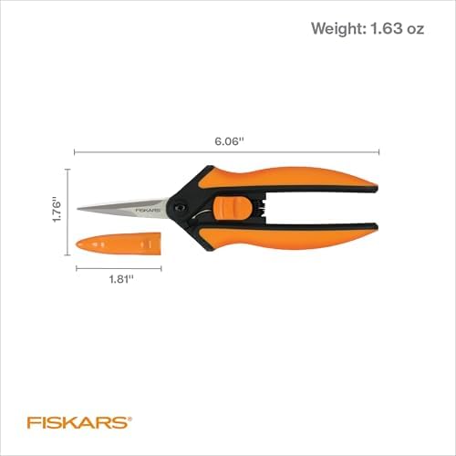 Fiskars 6" Steel Micro-Tip Pruning Scissors, Garden Snips for Small Plants