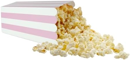 XIEHE 24 Pack Striped Popcorn Boxes - Carnival Parties Mini Paper Popcorn and Candy Containers, Party Supplies for Movie Nights (Pink)