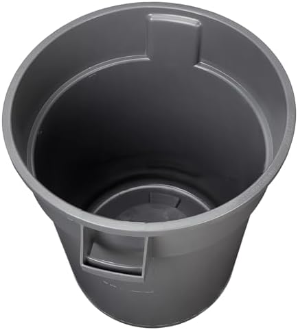 Amazon Basics Heavy Duty Sturdy Round Trash Can, 32 Gallon, Grey, Pack of 2