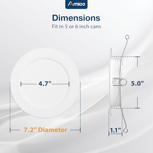 Amico Recessed Lighting 5/6 Inch, 12 Pack 5CCT Flat LED Can Lights, White