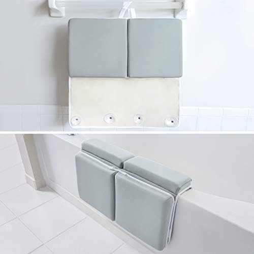 Bath Kneeler and Elbow Rest Pad, 1.75 inch Extra Thick Baby Bath Kneeling Mat and Elbow Pads for Bathtub. Bath Tub Cushions with Infant Toy and Baby Accessories Organizer, Grey