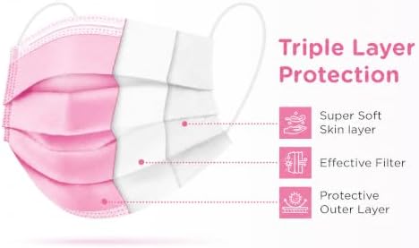 Wecolor 100 Pcs Pink Masks, Disposable Face Mask, 3 Ply Protection Masks
