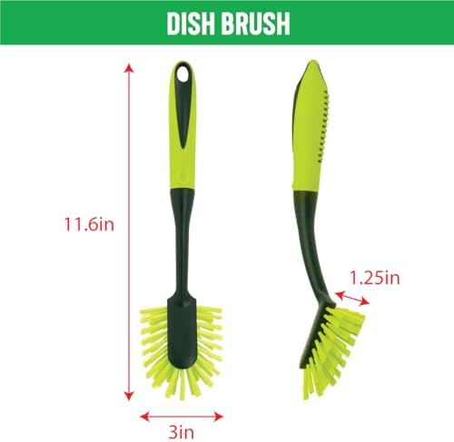 Pine-Sol Scrub Brush Set - Long Handle Cleaning Brushes with Heavy Duty Bristles and Comfort Grip - Scrubbers for Kitchen, Household, and Dishwashing, 5 Pieces