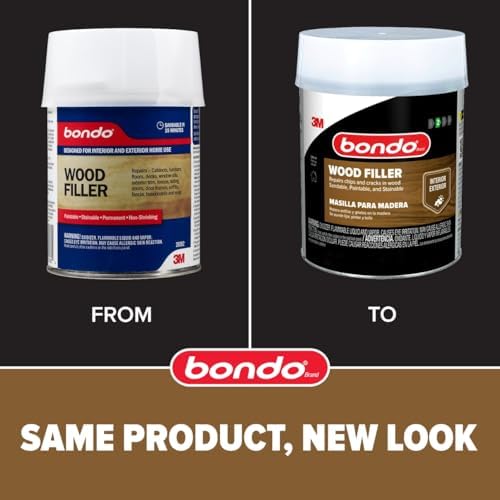 3M Bondo Wood Filler 30 oz (850.49 g) with Bondo Cream Hardner 0.5 oz (14g), Repairs Chips and Cracks in Wood, Sandable, Paintable, and Stainable (WF-QT-ES)