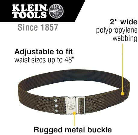 KLEIN TOOLS 5225 Tool Belt, Adjustable Electrician Belt is 2-Inch Wide, Adjusts for 48-Inch Waist