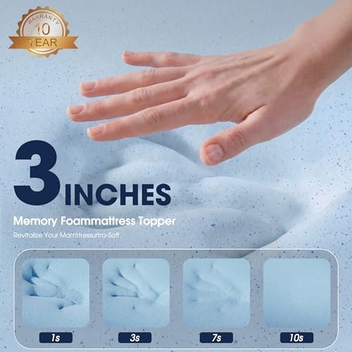 VALUXE 3 Inch Gel Memory Foam Mattress Topper Twin XL Size High Density Cooling Pad Pressure Relief Bed Topper (with Removable & Washable Bamboo Cover)