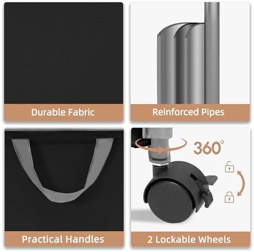 STORAGE MANIAC Rolling Laundry Hamper with Lid, 23.7 Gal (90 L) Large Tall Laundry Basket with Wheels & Handles, Aesthetic Dirty Clothes Hamper for Small Space, Dorm, Apartment, College, Black