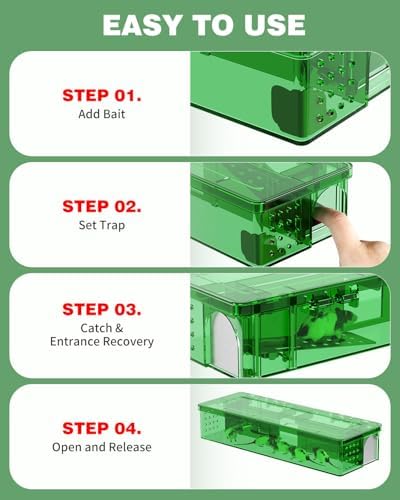 Upgraded Multi-Catch Humane Mouse Traps,Dual Entrance Design,No Kill Live Catch and Release,Indoor for Home/Outdoor,Easy to Use & Clean-2 Pack