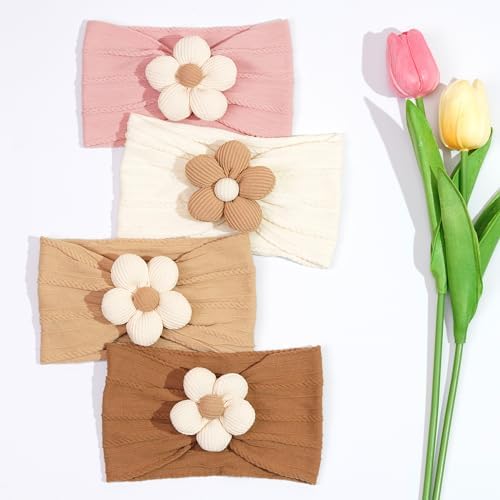 CÉLLOT 5Pcs Baby Flower Headbands Baby Girl Soft Nylon Headband for Newborn