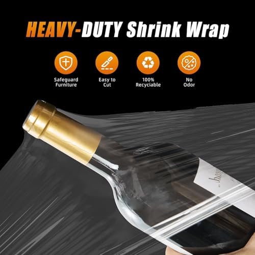 Stretch Film Shrink Wrap for Moving Supplies (15inch, 2 Pack) x 1000ft, Industrial Strength Plastic Wrap Stretch Roll for Pallet Wrapping Shipping Moving Boxes Storage Furniture with Handles, Clear