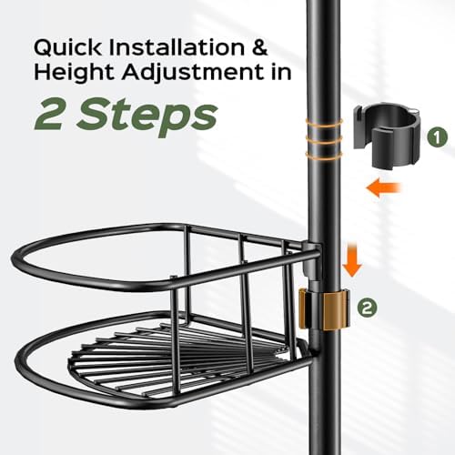 HAMITOR Corner Shower Caddy Tension Pole: No-Drill Rustproof Bathroom Shelf