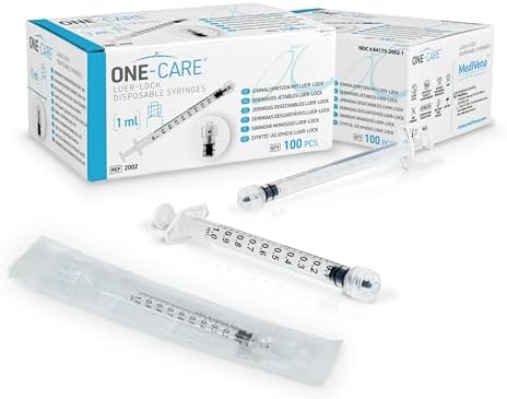 ONE-CARE Luer-Lock Syringe, 1 mL, 100 Count, Blister-Packed