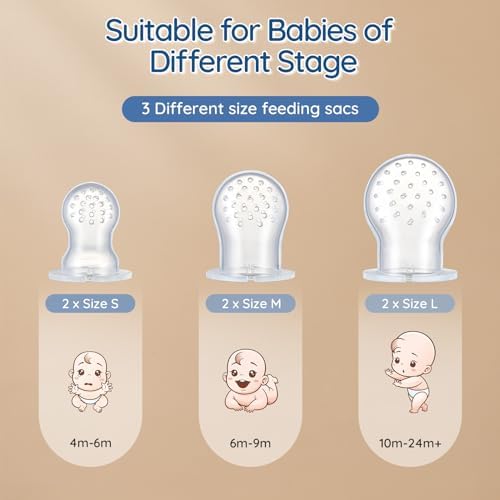 2 Pack Silicone Baby Fruit Feeder with Mini Freezer Tray, Breastmilk Popsicle Molds for Baby Teething Relief, Fresh Food Feeder for Safe Infant Self Feeding, Extra Food Pouches