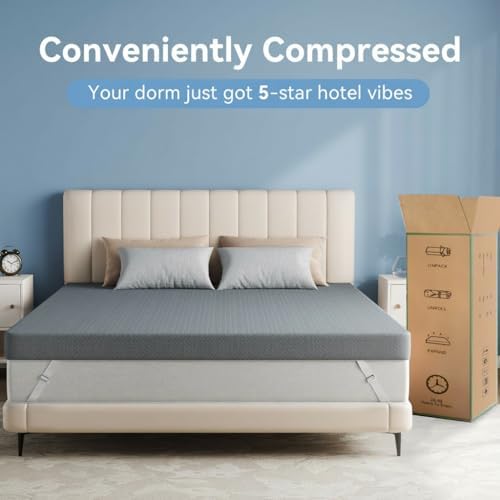 Nelaukoko Mattress Topper Twin XL - 3 inch Gel Infused Memory Foam XL Twin Mattress Toppers with Washable Cover,Bed Toppers for College Dorm,Gray