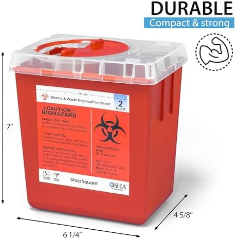 Sharps Container, Sharps Containers for Home Use, Needle Disposal Containers, Sharps Disposal Container, Biohazard Containers, Small Sharps Container - 2 Quart