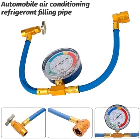 R134A Car AC Refrigerant Charge Hose Kit, Air Conditioning Charge Hose with Gauge & 1/2 Dispensing Valve, Vehicle Refrigerant Recharge Measuring Accessories, Universal Fit