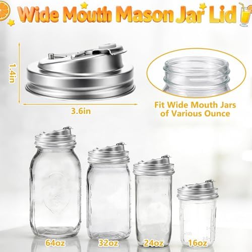 Wide Mouth Mason Jar Drinking Lids, Stainless Steel Sip Lid, 2 Pcs