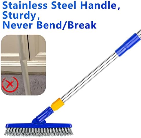 2 Pack Grout Brush with Long Handle, 56.5'' Swivel Grout Cleaning Brush,V-Shape Grout Scrub Brush, Extendable Handle Grout Cleaner Brush for Tile Floors，Bathroom,Baseboard,Shower,Corner