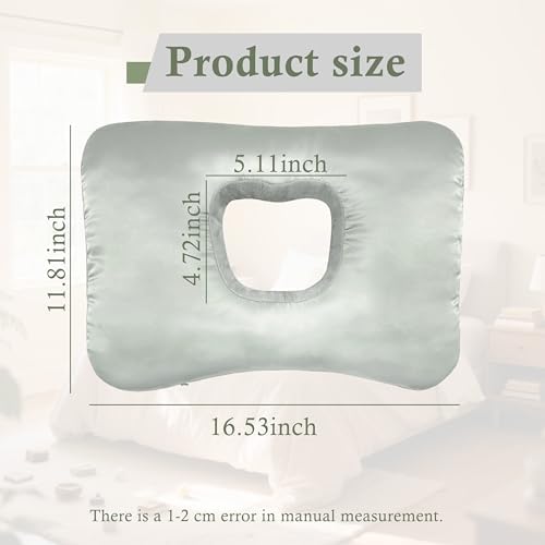 Ear Piercing Pillow for Side Sleepers with Ear-Shaped Hole for Ear Pain, Reversible Satin & Cotton Washable and Adjustable Ergonomic Ear Guard Protector for Side Sleeping
