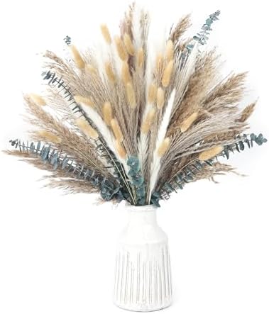 xin's convey 120 PCS Dried Pampas Grass, Dried Flowers, Reed Grass Bouquet for Bohemian Flowers Home Table Wedding Decoration, Rustic Farmhour.(Light Brown)