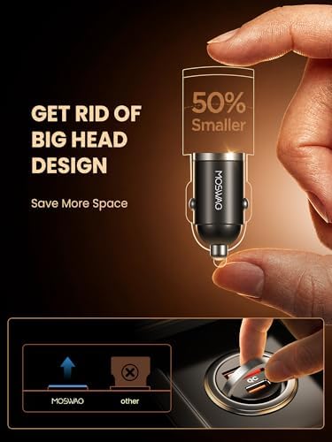 MOSWAG Car Charger,Invisible Cigarette Lighter USB Adapter All Metal & Mini