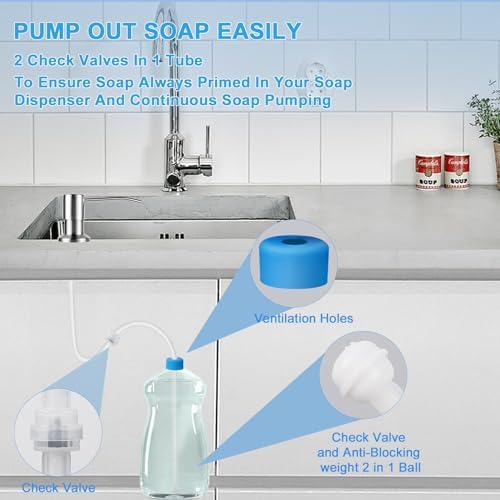 Sink Soap Dispenser Extension Tube Kit with Upgraded Check Valve, Premium 47" Under Counter Soap Dispenser Tube for Kitchen Sink, Powerful Suction, No More Refilling Tiny Bottle