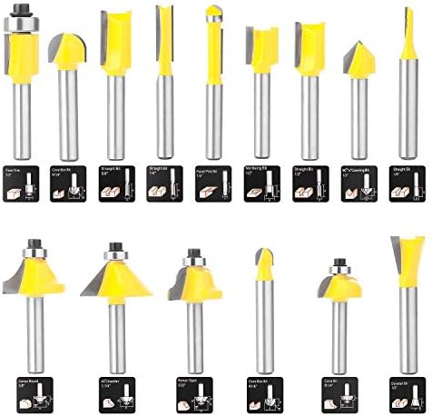 Router Bits Set of 15 Pieces 1/4 Inch Woodwork Tools for Beginners