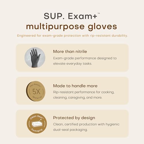 SUP Powder-Free Nitrile Exam Gloves, 100 Count, Food Safe Latex-Free Medical Non-Sterile Cooking Disposable Glove, Black
