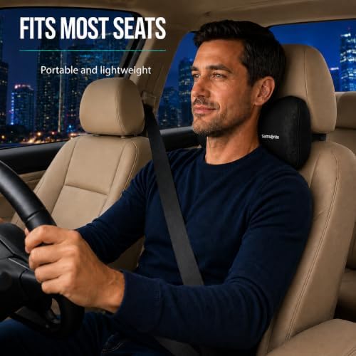 SAMSONITE Car Neck Pillow – Memory Foam Car Seat Headrest Cushion, Ergonomic Neck Support for Driving, Comfortable Head Rest for Long Trips, Travel Pillow for Cars & Office Chairs, Black