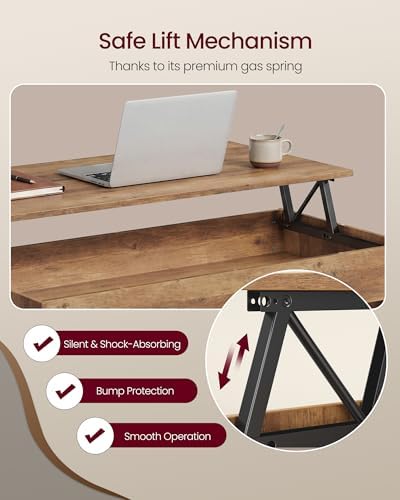 VASAGLE Lift Top Coffee Table with Hidden Storage, Gas Spring