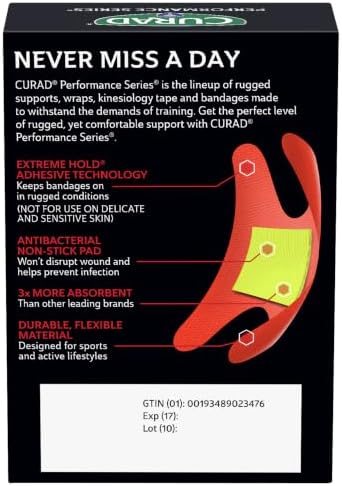 Curad Performance Series Fingertip and Knuckle Antibacterial Bandages, Extreme Hold Adhesive Technology, Fabric Bandages, 20 Count
