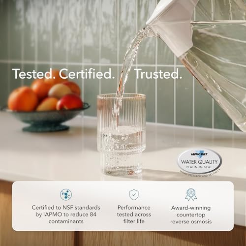 AquaTru Glass Carafe | Countertop Reverse Osmosis Water Filter Countertop RO System Water Purifier | 4 Stage Reverse Osmosis Filtration | Removes 84 Contaminants Like PFOA + PFOS, Lead, Microplastics
