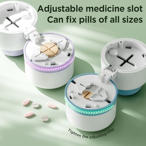 Pill Cutter 1/4 - Pill Splitter with Stainless Steel Blade for Cutting Small Pills or Large Pills in one Fourth, Suitable for Cuting Vitamins, Tablets (1-4 Blue)